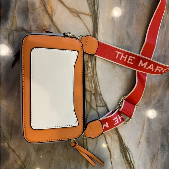 Orange Grey & White Crossbody Bag with Red Strap - Picture 5 of 7